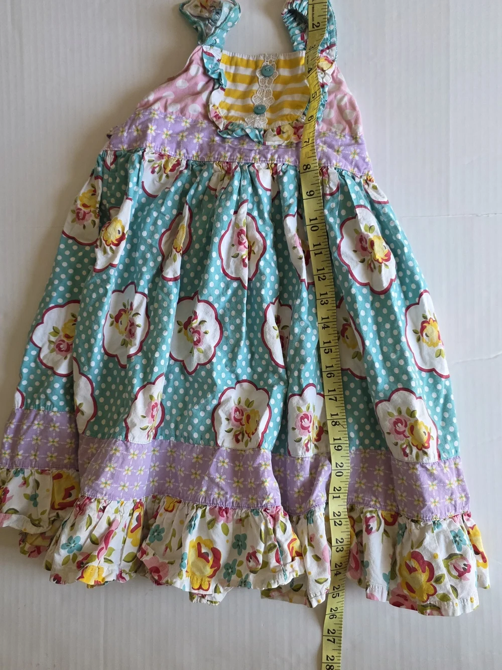 Jelly the Pug Blue Floral Polka Dot Girl Dress Strappy Summer Cottagecore